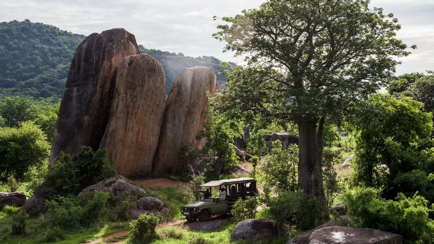Granite boulders and a baobab tree mark the kopje at Jabali Private House